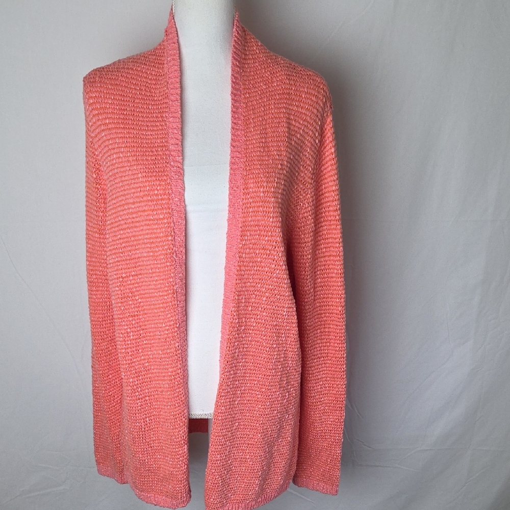 L.L. Bean Womens Coral Open-Front Cardigan Shimmer Linen blend Size XL